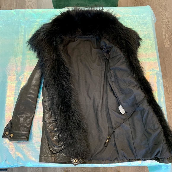 Real leather fox fur collar slim coat - Picture 4 of 16